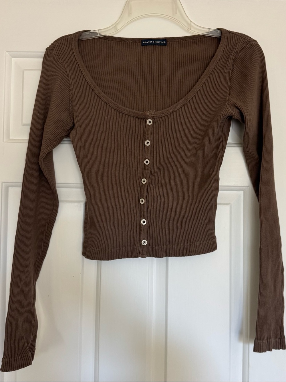 Brandy Melville Brown Button Ribbed Long Sleeve Henley